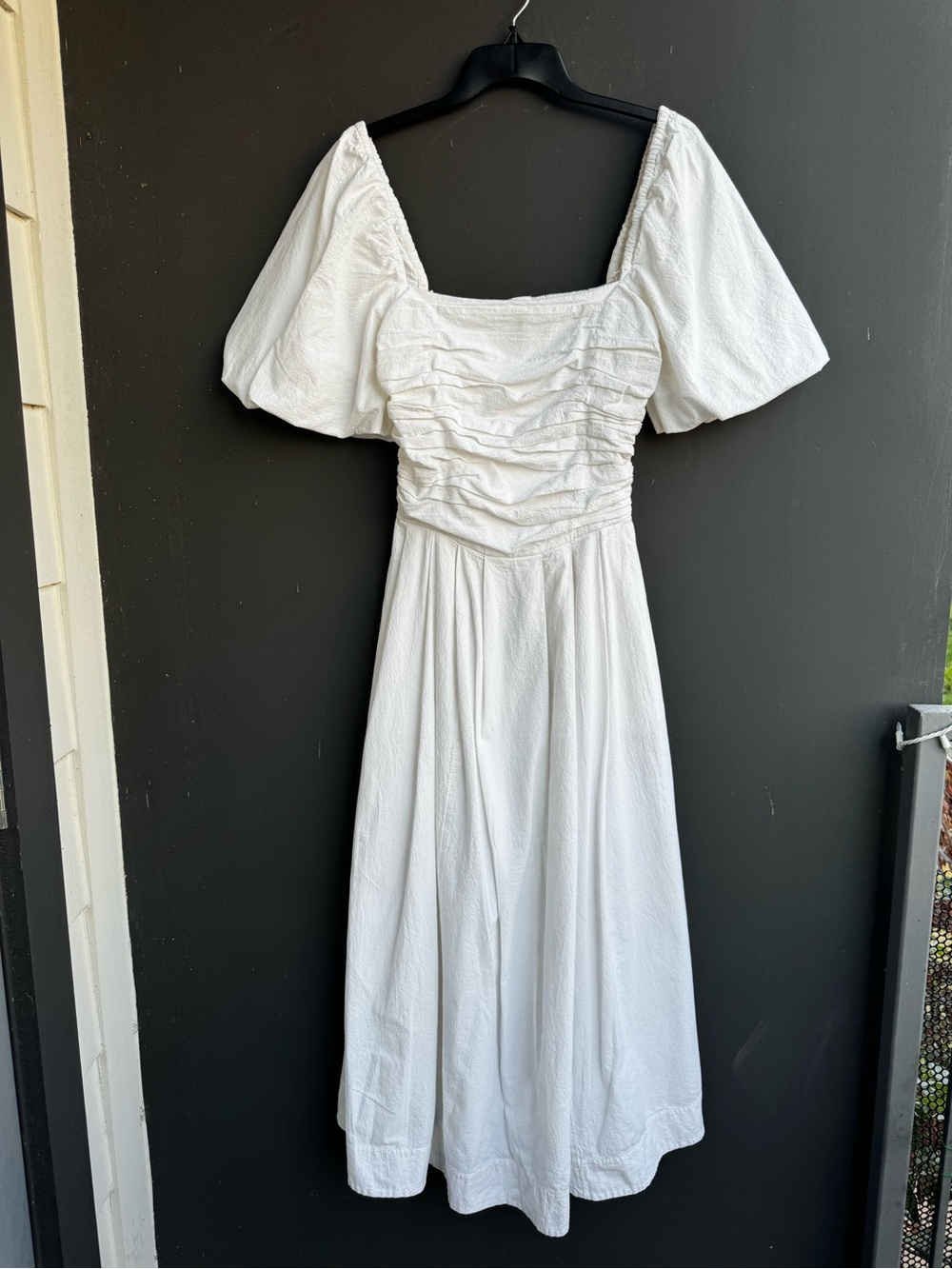 White 100% cotton puffy sleeve free people midi dress